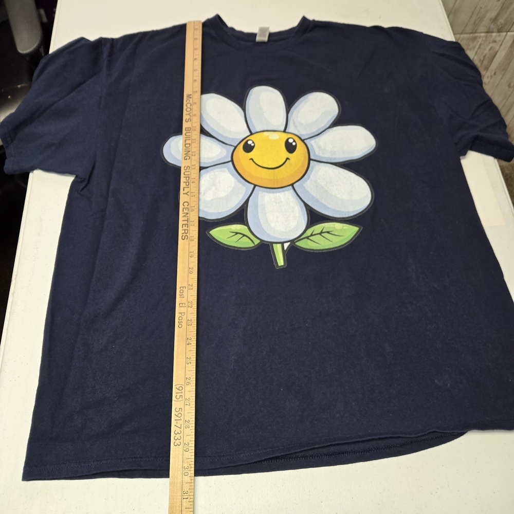 Women's Navy Blue Smiley Flower T-Shirt - Picture 5 of 8